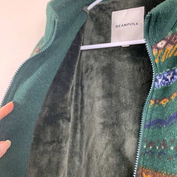 Beanpole Women’s Fair Isle Forest Green Sweater Knit Jacket Size Large - Picture 7 of 7